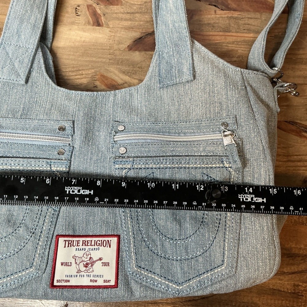True Religion Denim Handbag Tote Shoulder Crossbody Jean Purse Y2K Carry On - Picture 5 of 13